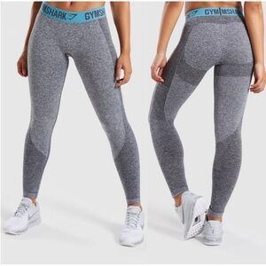 Gymshark grey slim cut leggings with teal green logo waistband size XS